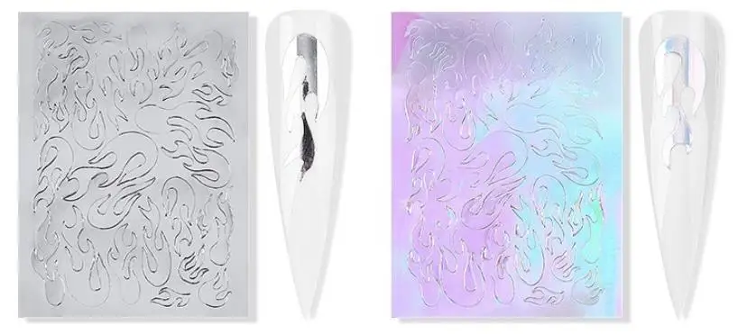 hot sale adhesive Laser Holographic Fire Flame Finger Nail Art Sticker for Nail Decorations 18pcs/set