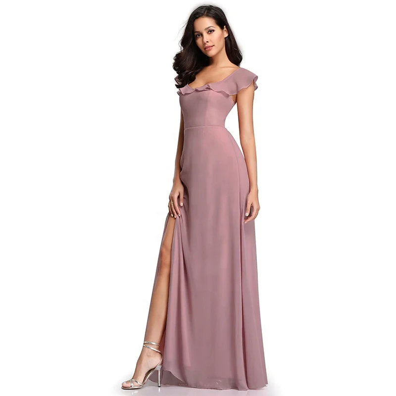 Шифоновое платье подружки невесты с V-образным вырезом и рукавами-крылышками для свадьбы оптом