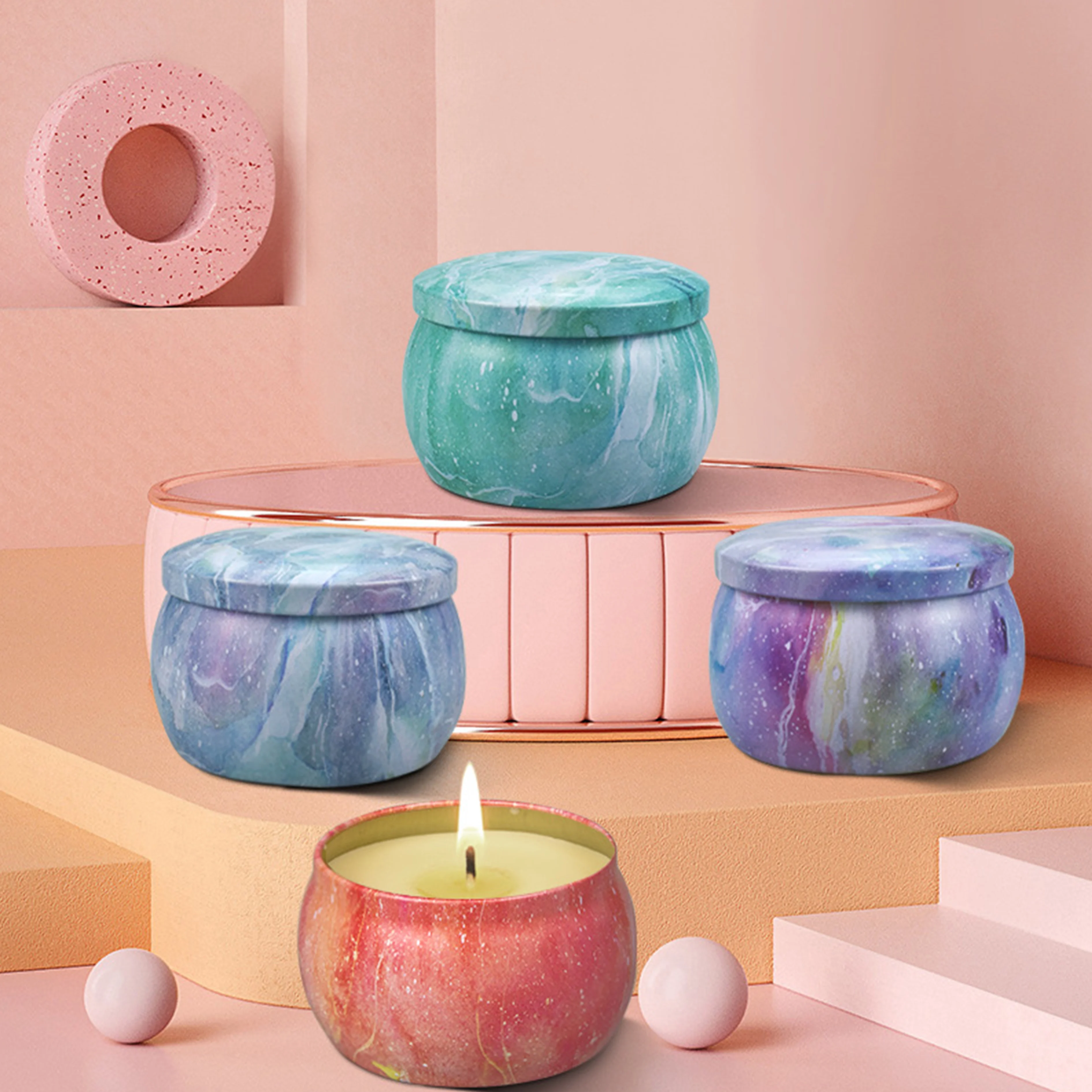 Blue And White Essential Oil Scented Soy Wax Massage Fragrance Candle In Medium Iron Jar