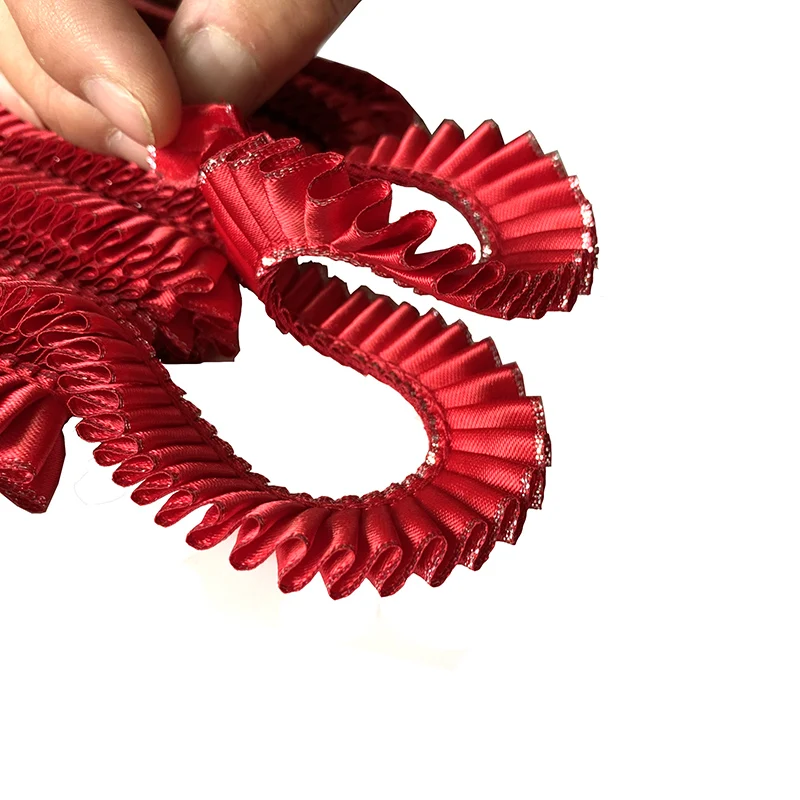 custom polyester single side satin box knife pleated trim fabric gathered ribbon ruffled lace trim for rosette gift wrapping