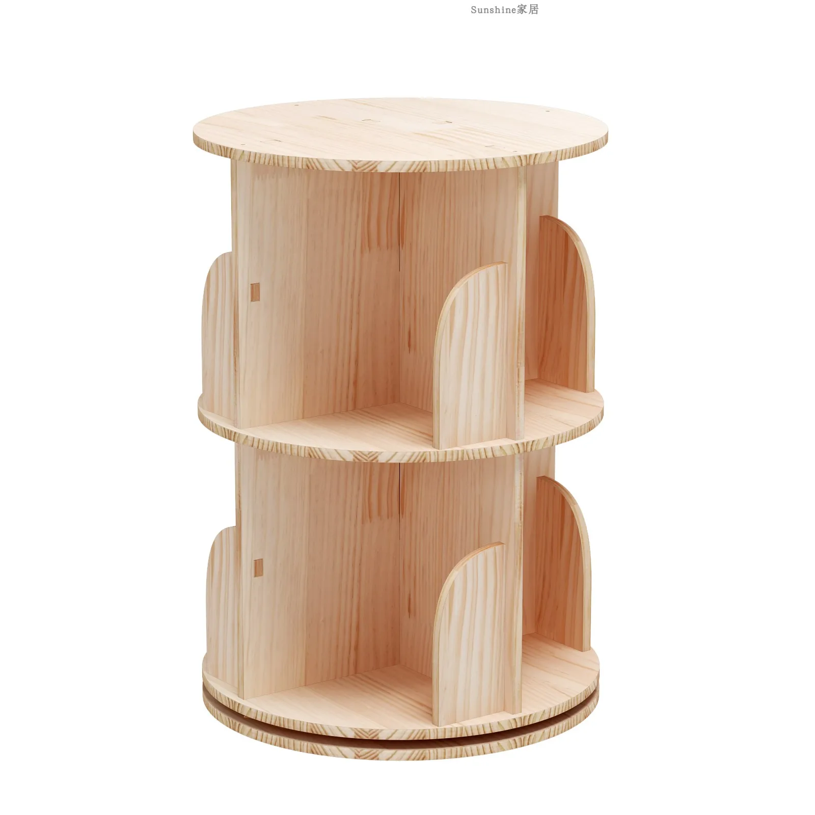 Safe Artistic Rounded Corner Baffle Design Thickened Wood 360 Angle Rotating Bookshelf