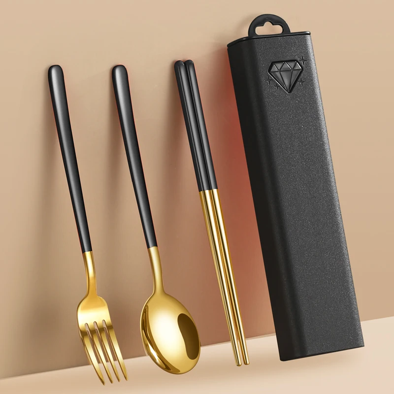 Hot Selling Student 3 Pieces Portable Cutlery Set Outdoor Travel Fork Spoon Chopsticks Set