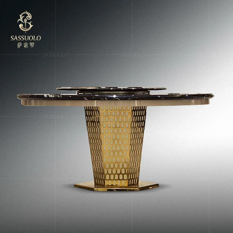 Sassuolo round marble countertop table metal dinning table design luxury dinning furniture sets
