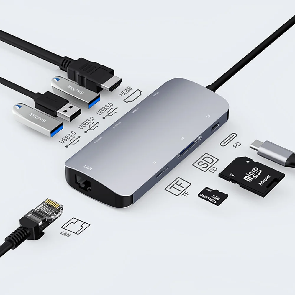 Type-c docking station 8 in 1 to HDMI TF SD card reader USB-C Multi-port Usb C Hub for mac book pc usb hub