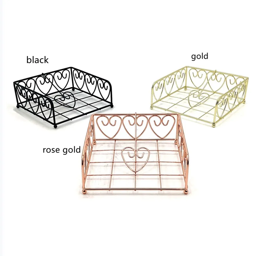Metal Table Napkin Holder Freestanding Tissue Holder Heart Shape Square Gold Plated Napkin Paper Holder Storage