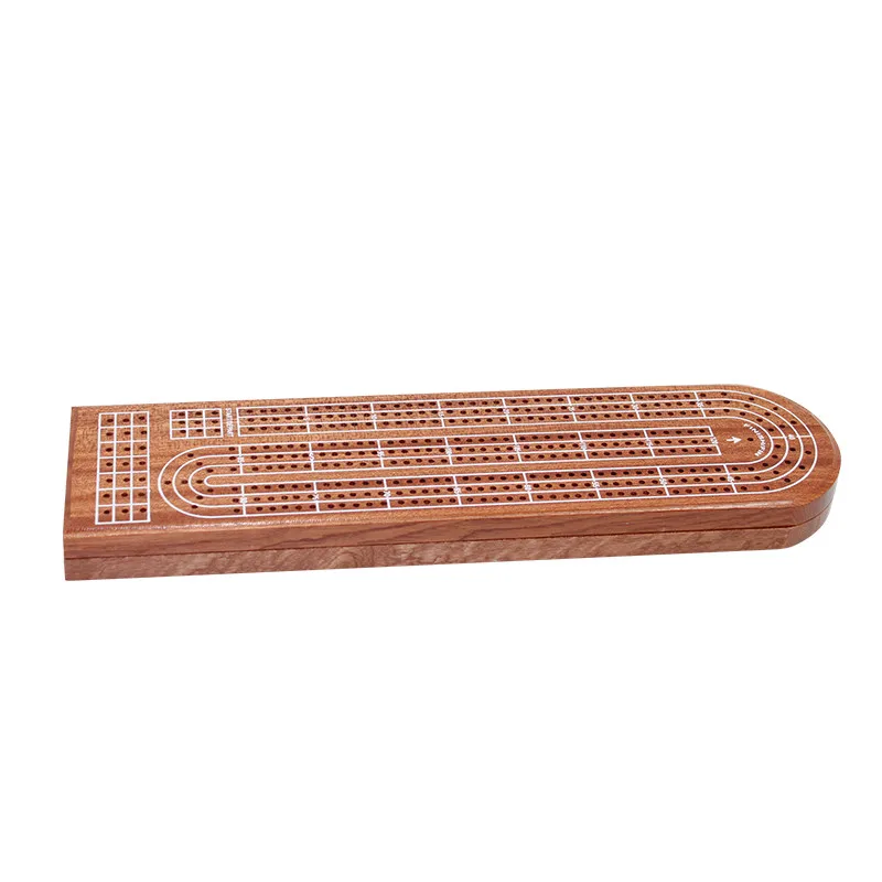 Sapele Wooden Travel Cribbage Board Game Set, 3 Track Cribbage Board with Metal Cribbage Pegs
