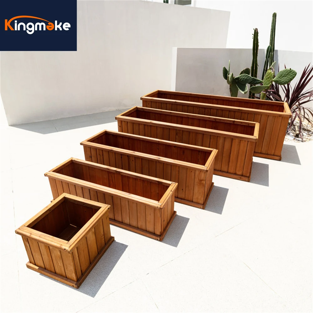 Simple Environmental Protection Outdoor Garden Plant Planter Patio Floor Wooden Rectangular Box Planter