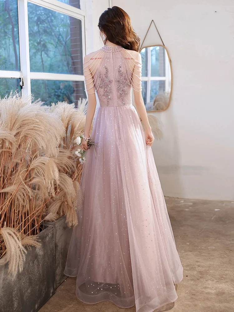 Pink evening dress for women new temperament socialite high-end banquet bridesmaid engagement birthday hosting dress