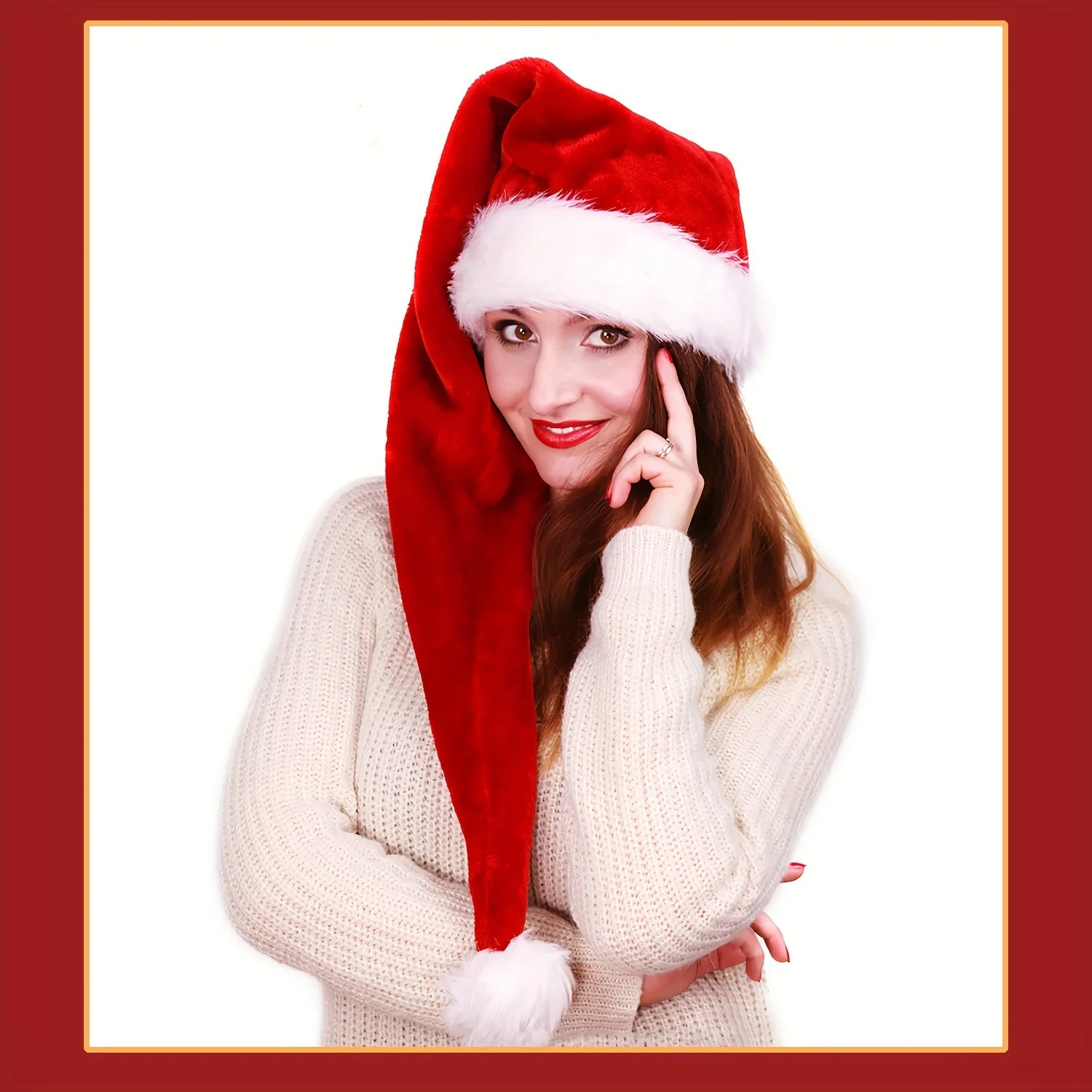 Wholesale 2024 Extra Long Party Xmas Festive Hat Soft Santa Claus Plush Christmas Hats For Adults