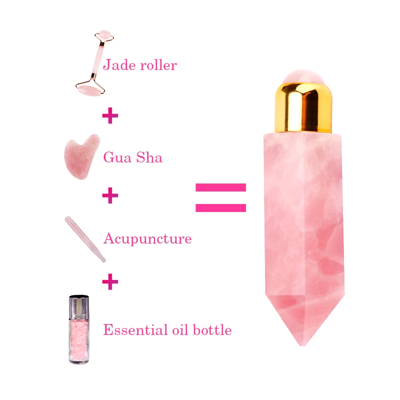 4 in 1 10ml crystal gemstone jade roller massager oil roller bottle, roller bottle for essential oil, crystal roller bottle