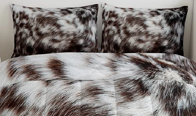 American Cow Print duvet cover set queen double bed brown and white cowhide western farm animal bedding set 3 pieces