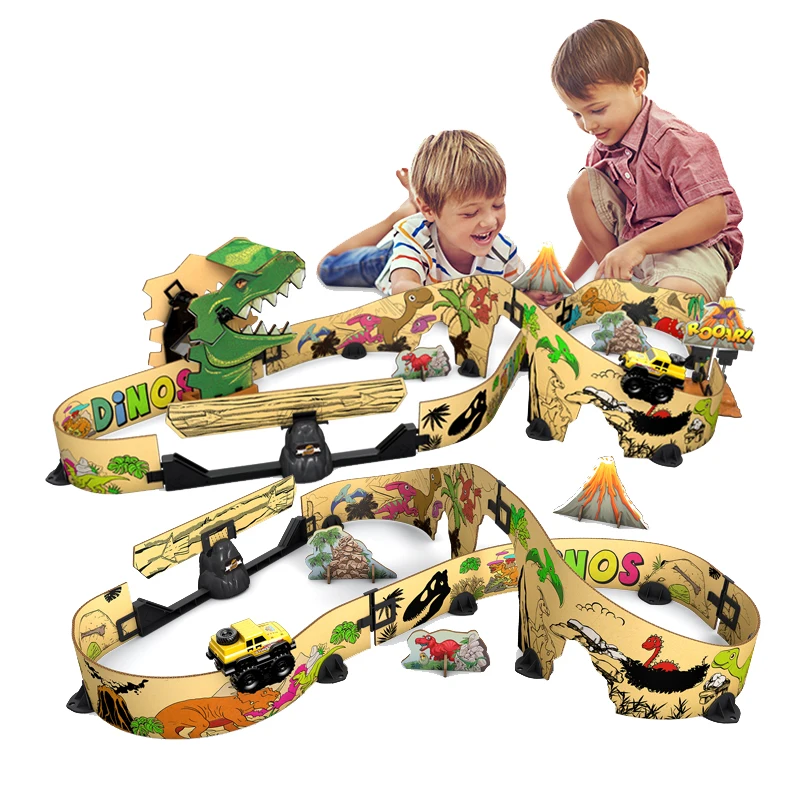 Novelty track Off-road toy electric stunt car Creative Graffiti track set DIY assembled cardboard track Dinosaur truck for kids