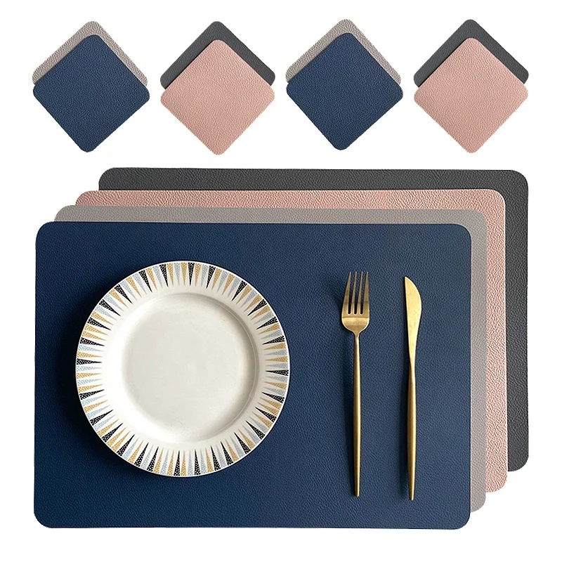 hot sell europe place mats dining table leather table mats and coasters Round Square Faux Printed Pu Leather Placemat