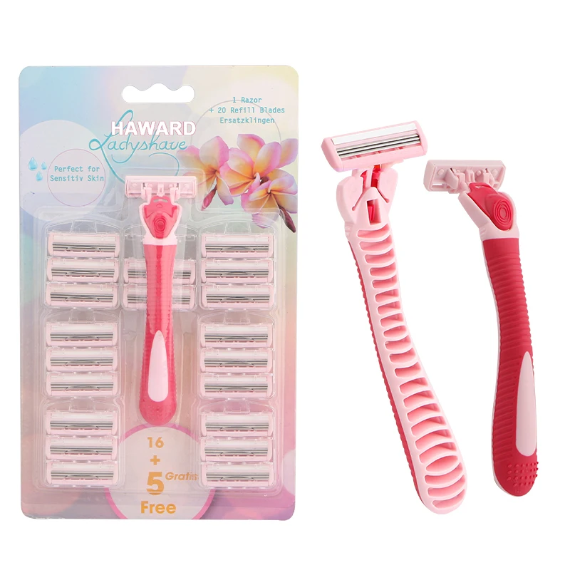 Triple blade 21pcs cartridges women shaver triple blade razor with lubricating strip system razor