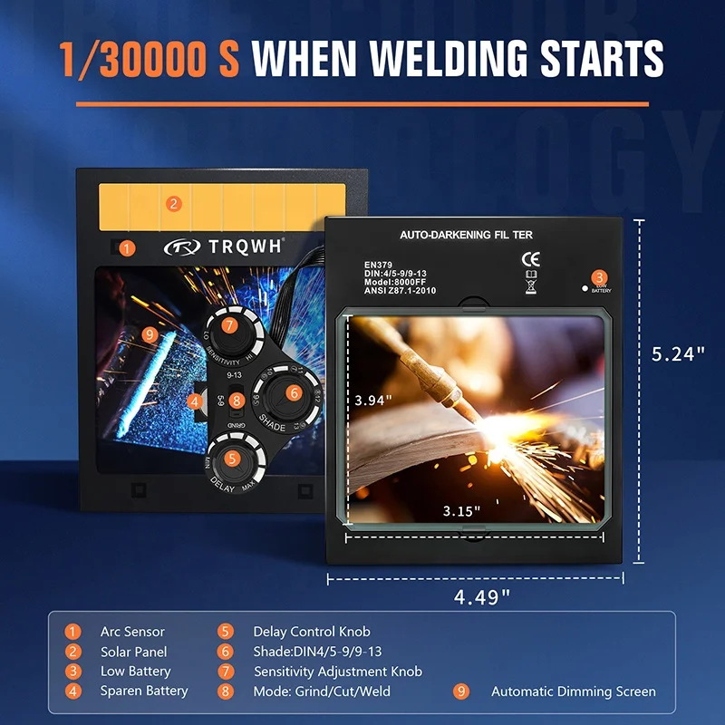 TRQ Arc Welders 100*80 mm Solar Power Test Grinding Function Filter Meets Darkening Filter lens