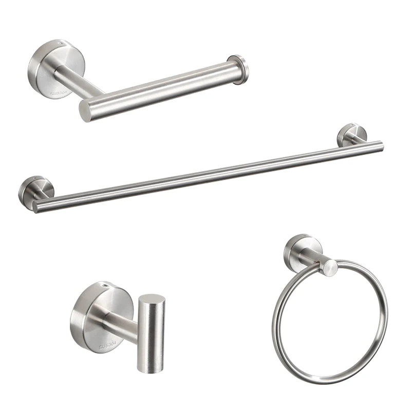High Quality Stainless Steel Silver 4 Piece Bathroom Accessory Luxury Shower Hardware Bath Set