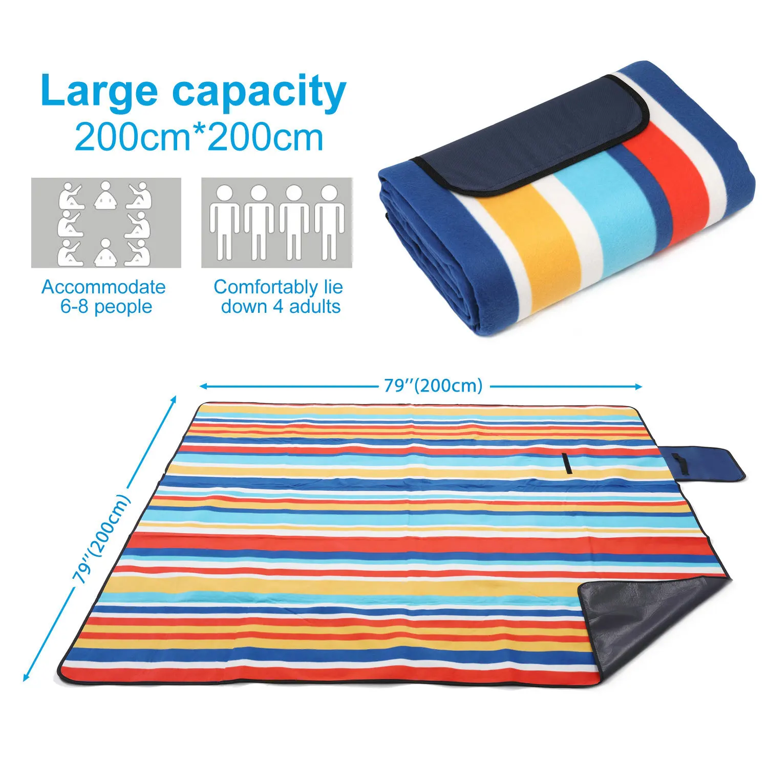 Custom logo wholesale Extra Large polyester travel Foldable Beach Mat Outdoor Camping Waterproof Picnic Blanket with handle