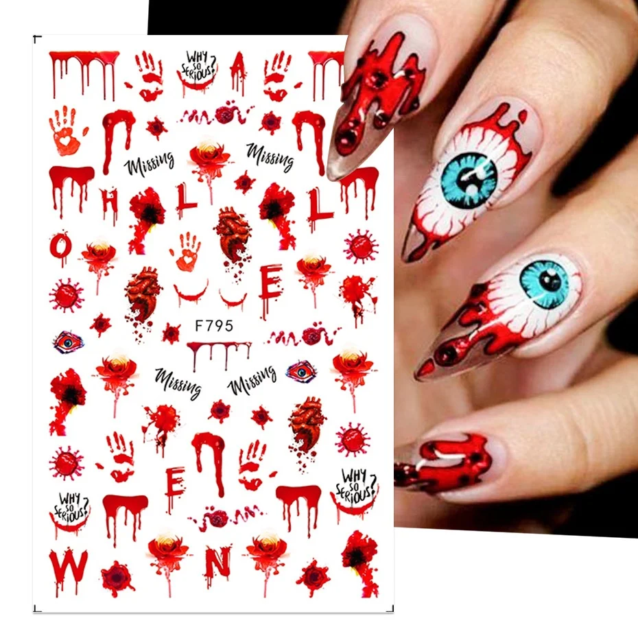 In Stock 5pcs/set Halloween Adhesive Nail Art Decorative Nail Stickers Decals