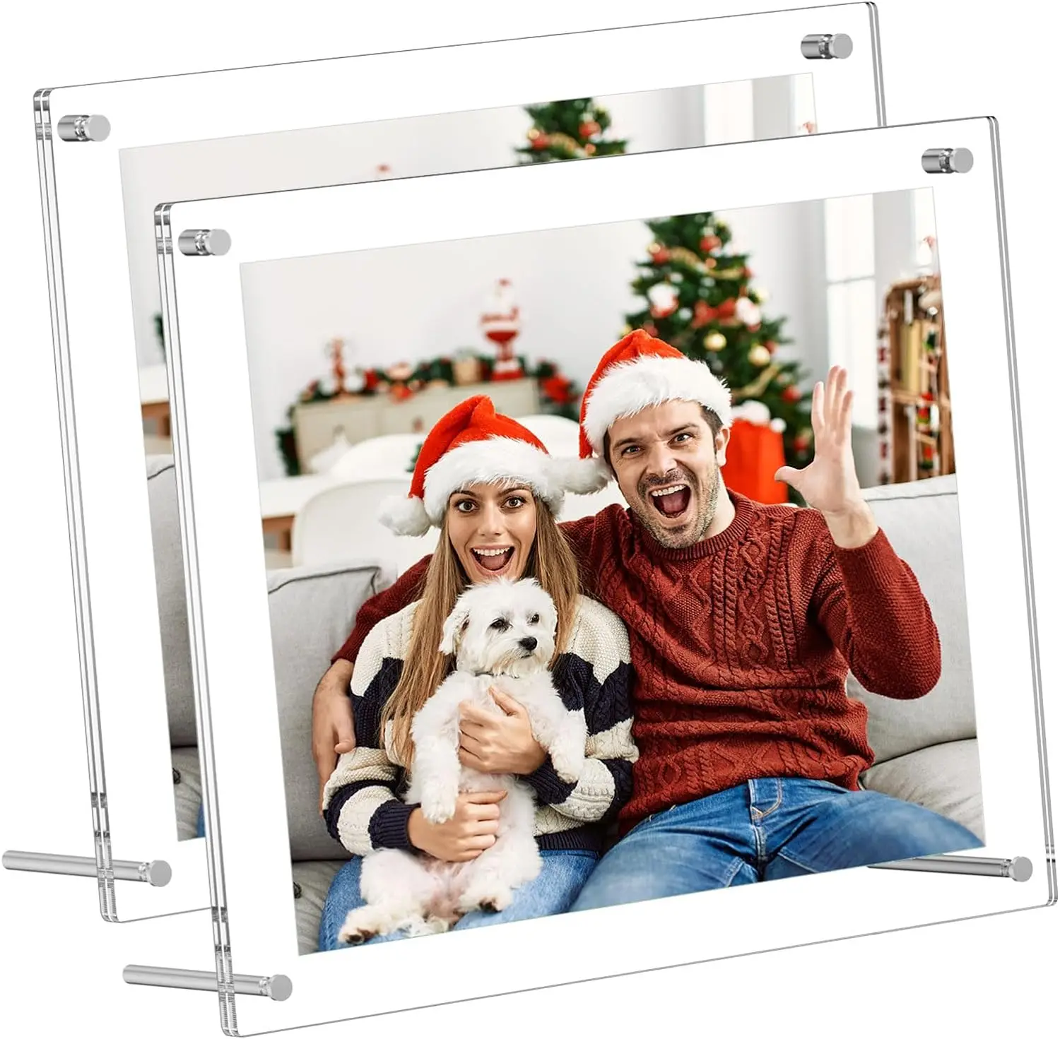 4x6 Acrylic Picture Frames 2 Pack, Clear Desk Picture Frames with Stand, Modern Frameless Floating Frames for Desktop Display