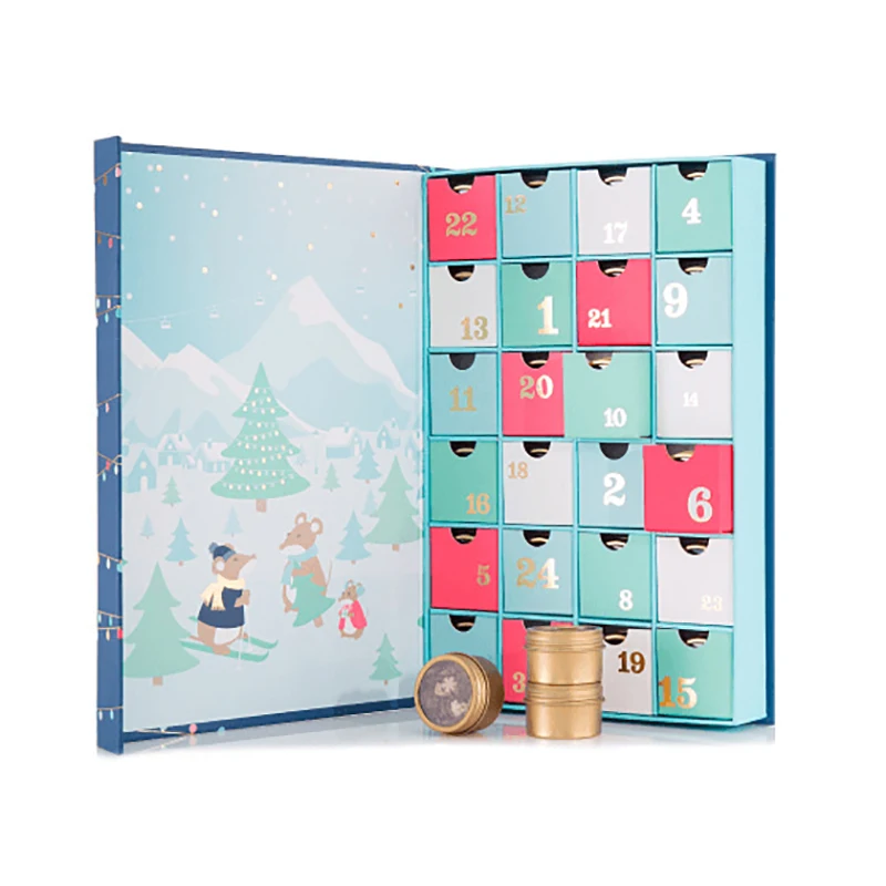 Custom blank Christmas Countdown Advent Calendar Box diy Decorative Drawer cookie candle Boxes