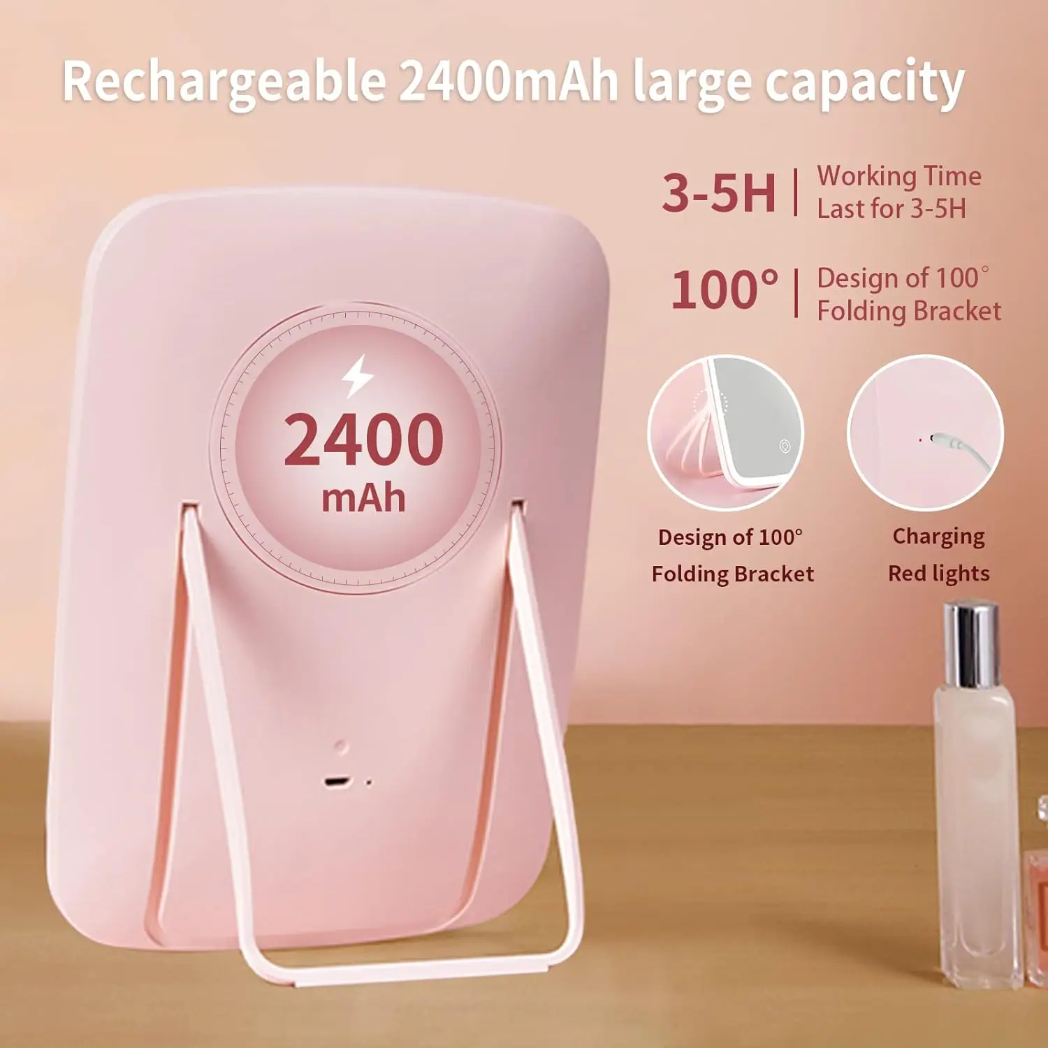 Jordan&Judy Household Store on Sale Best Selling Rechargeable Three Colors Light Makeup Stand Mirror