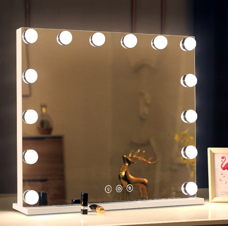 Hot sale touch screen dimmable hollywood mirror vanity style table makeup led mirror with lights