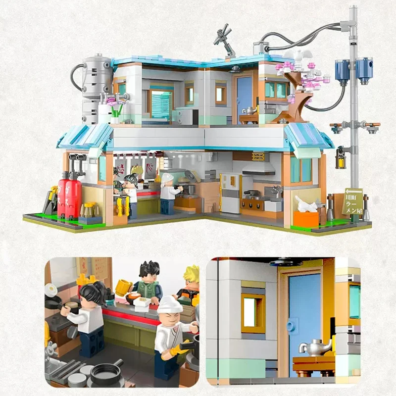 JK2361 MOC NINJA Anime Ramen Shop model Building Blocks sets DIY Small particle puzzle educational toy for Kids Christmas Gifts