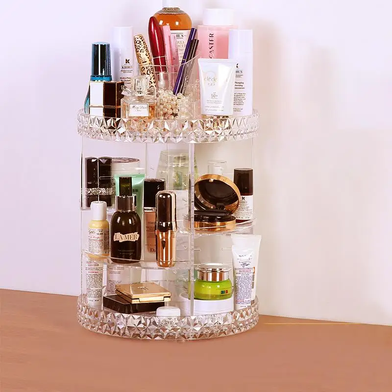 Large PS 4 Adjustable shelves Plastic Crystal Display Storage  Rotating Makeup Organizer 360 Degree 6 tiers two pieces