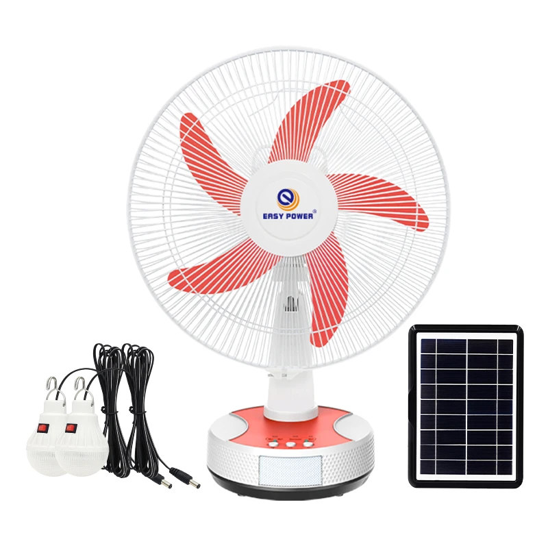 EP-2514 popular solar table fan  AC DC charging rechargeable fan light with solar panel and bulb