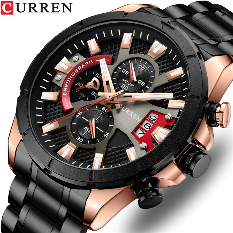 2022 CURREN 8401 New Fashion Wristwatches for Men Casual Luminous Black Watch  with Stainless Steel Band Chorograph Clock