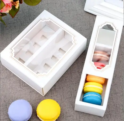 White Macaron Packaging Boxes with Clear Display Window Bakery Box or Container for Muffins Macaron Donut Mini Cupcakes Cookies