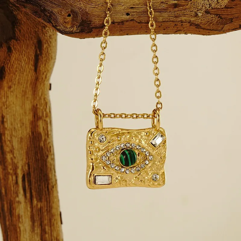 Stainless Steel PVD 18K gold plating natural stone eye pendants white pearl chain necklace for women lady wholesale CZ Jewelry