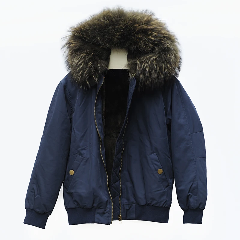 CX-G-P-06N Winter Warm Rex Rabbit Fur Lined Bomber Jacket Women