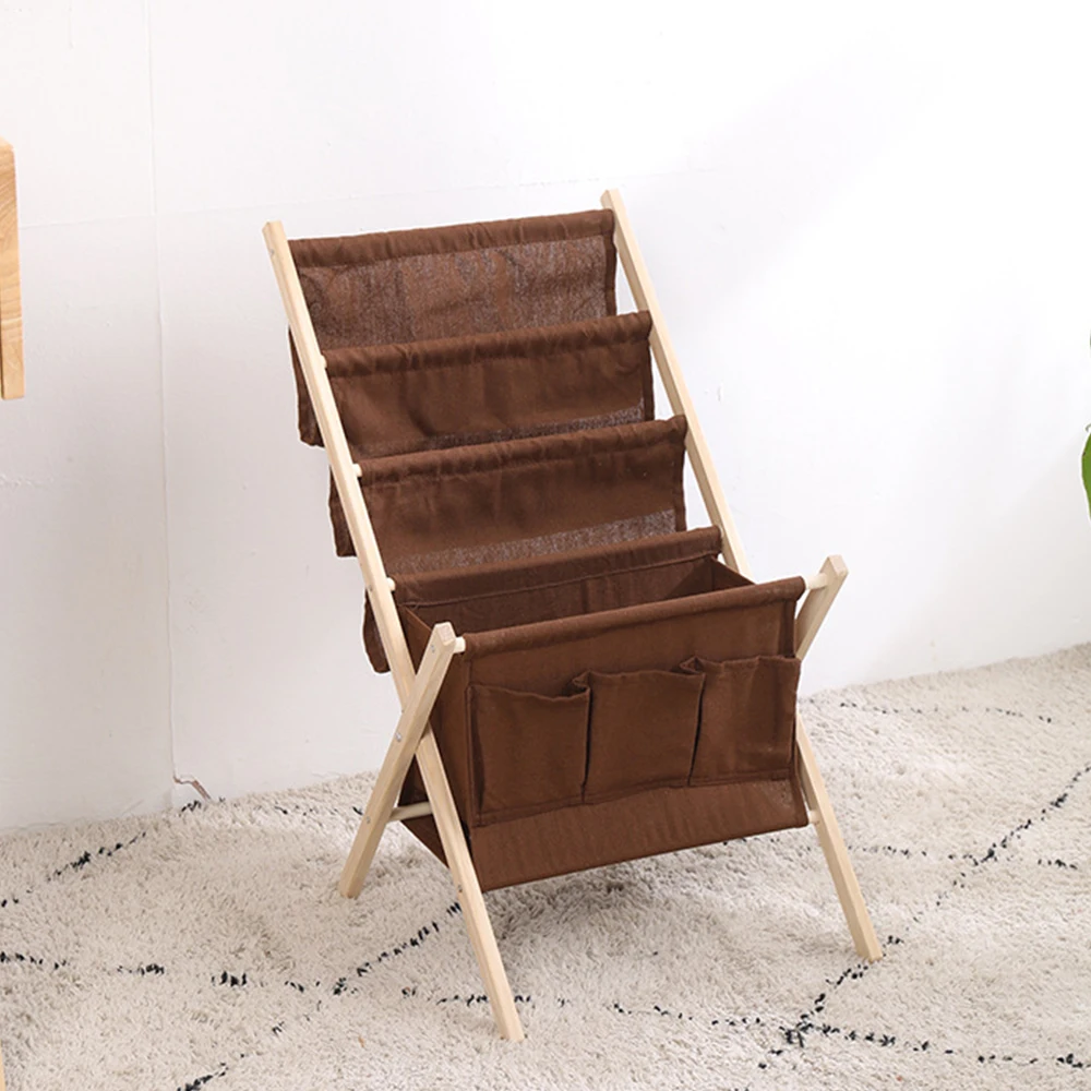 Floor Magazine Stand Display Rack Newspaper Rack Tiered Design-Black Wood Book Rack