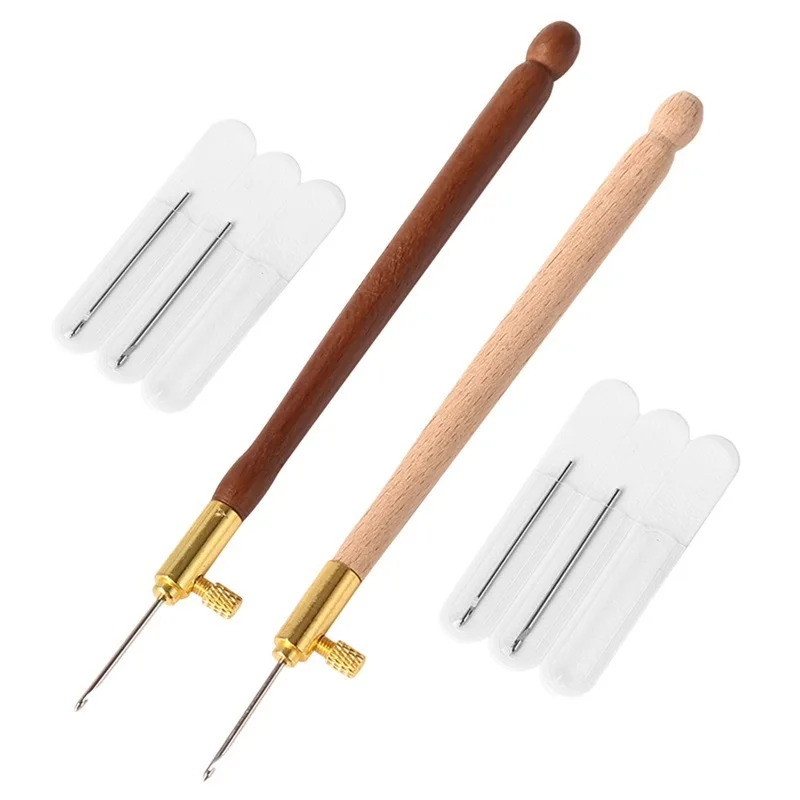 Factory Sale Wooden Handle Embroidery Beading Needle Tools Sequin Beads Needle Set Crochet Tool Kit Tambour Hook with 3 Needles