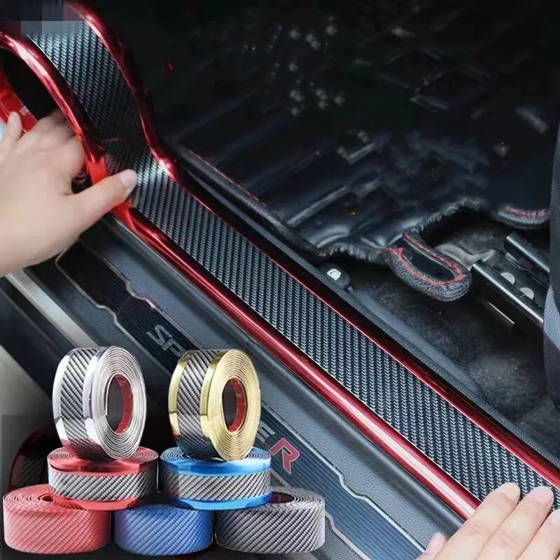 5d Carbon Fiber Car Anti Scratch Protector Tape Sticker Waterproof Body Bumper Trunk Door Sills Stickers Step Sill Protection