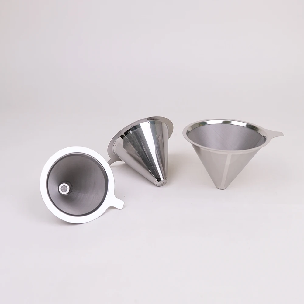Stainless Steel Pour Over Coffee Dripper with Double Layered Filter Paperless and Reusable Cone Shaped Filter for Osaka