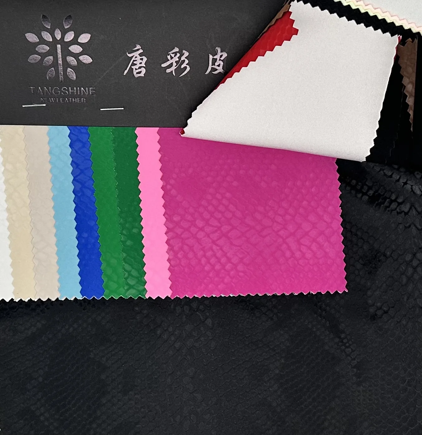 Manufacturer Tangcai 2023 Latest Fashion 4 Way Stretch Leather Snake Grain PU Leather Fabric for Garment and Skirt