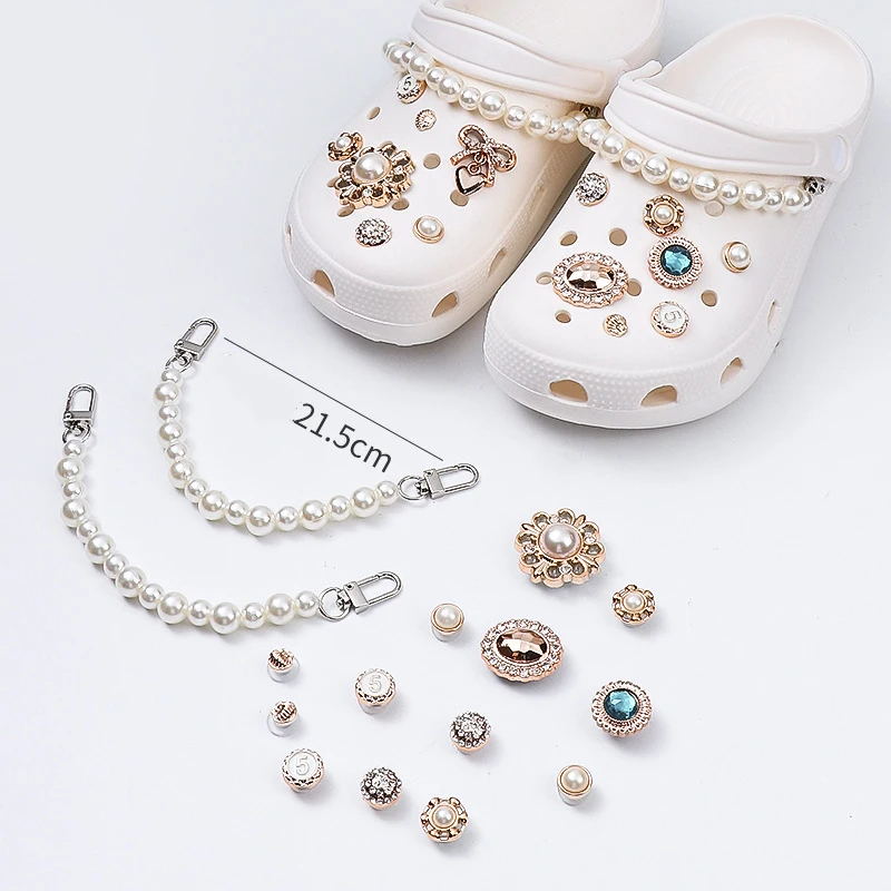 Fashion Women Men DIY Bling Crystal Rhinestone Pearl Shoe Charms Jewelry Set Decoration for Birthday Gift