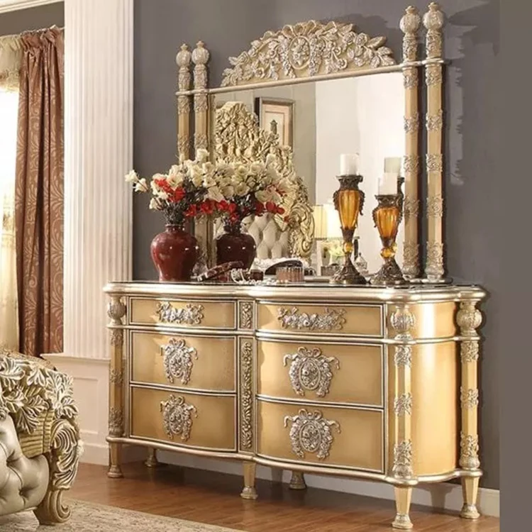 High end Luxury Royal Italian Bedroom set furniture Carved Queen Baroque Beds Luxurious King size Rococo Antique Bed frame