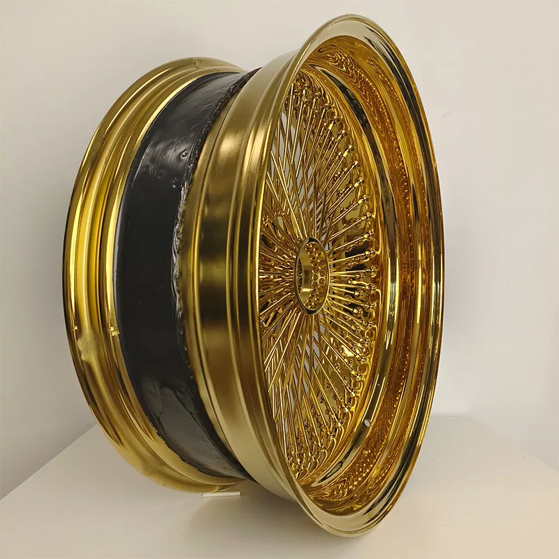 20x8 22x8 13 14 15 16 17 18 20 22 Inch All Gold 100 150 Spokes Reverse Staggered Gold Wire Wheels Chrome 4 5 6 Holes