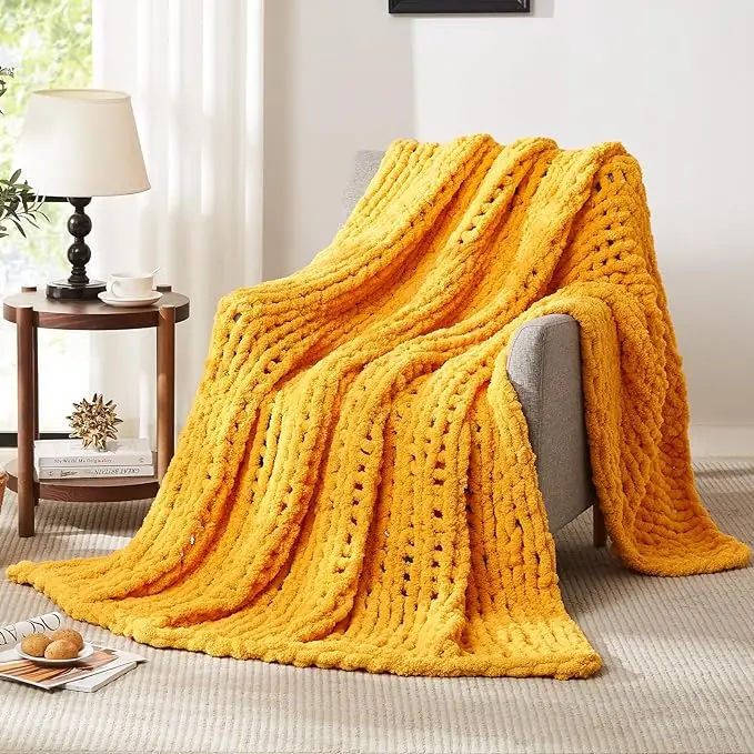 New Design Organic Cotton Sofa Chunky Knit Blanket Hot Sale Soft Touch Cable Knit Throw Knitted Blanket For Home