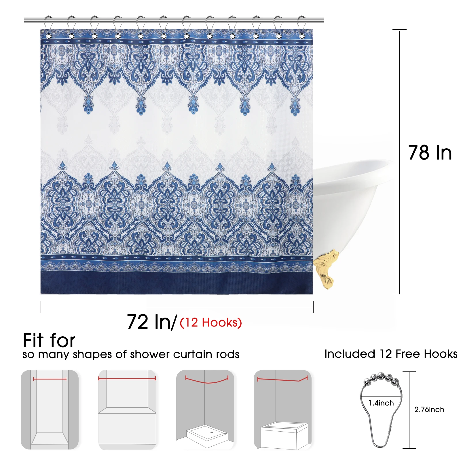 Boho Shower Curtain Modern Fabric Shower Curtain Heavy Weighted Waterproof Shower Curtain boyu