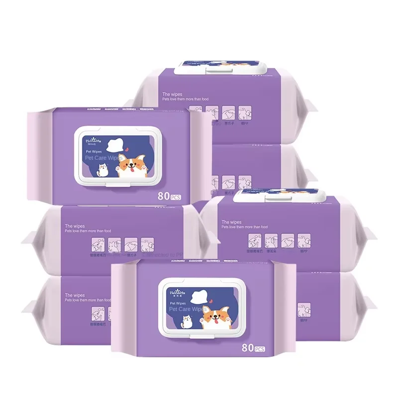 Wholesale 80 Soft Pet Wipes Eye Ear Hygiene Cleanser for Cat and Dog Clean Body Wipes in Stock OEM/ODM