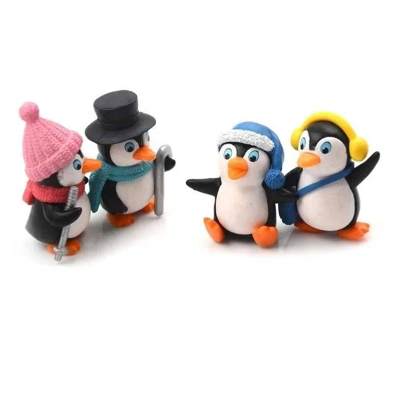 4pcs/set DIY Crafts Mini Winter Penguin Miniature Figurine Christmas Figures for Fairy Garden Gnomes Moss Terrariums