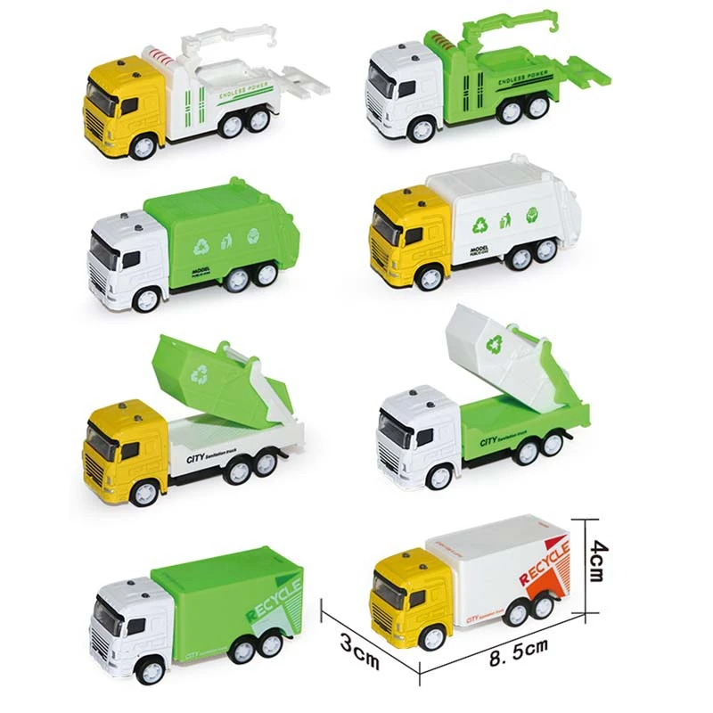 4pcs miniature cars different model die cast metal car pull back toy sanitation car HN956137