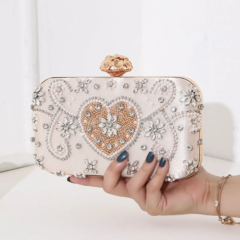 Hot Women Bag New Handmade Bead Embroidery Dinner Bag Ladies Banquet Diamond Dress Handheld Crossbody Clutch Bag