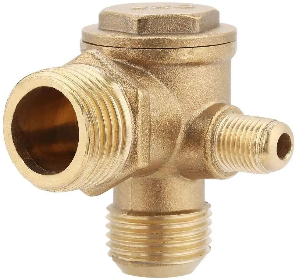 Gear 3-Port Brass Male Threaded Air Compressor Check Valve, 3 Way Non-Return Check Valve Spare Parts Pneumatic Accessory