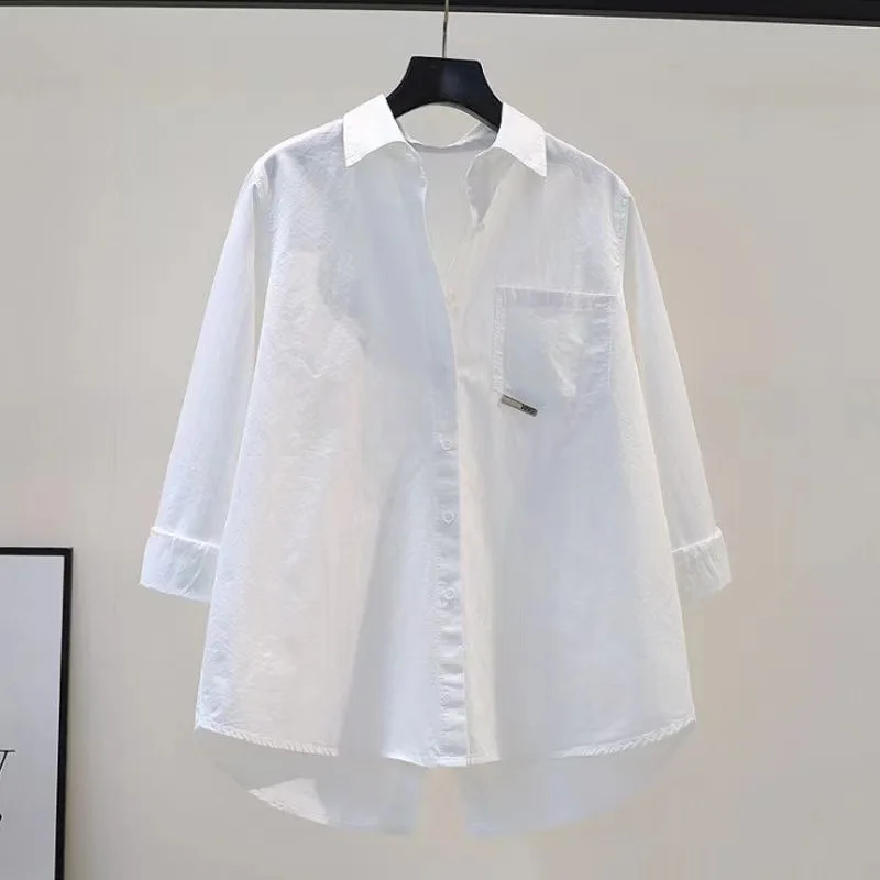 2023 Rose Pink Trendy Loose Lapel Long-sleeved All-match Cardigan Shirt Women Blouse