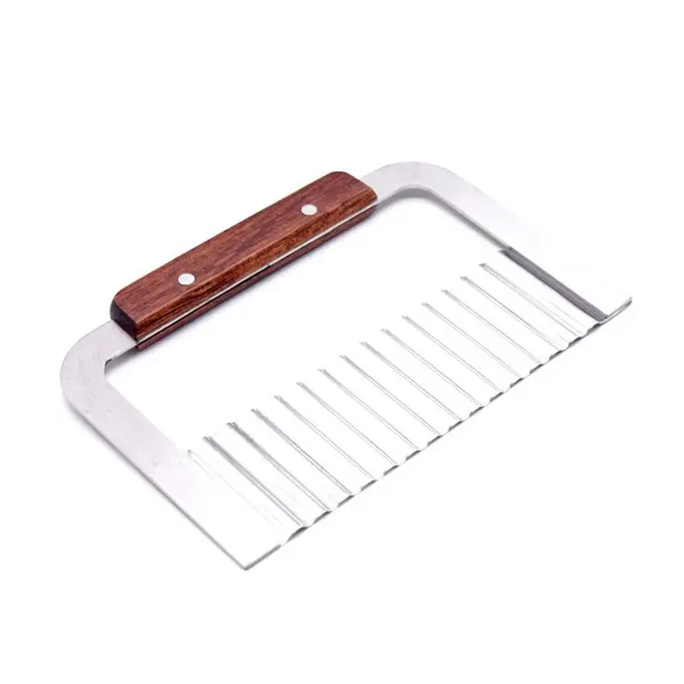 2021 Hot selling Stainless Steel Wave Cutter Wooden Handle Potato Vegetable Fruit Cut Flower Knife French Fries Cut Knife